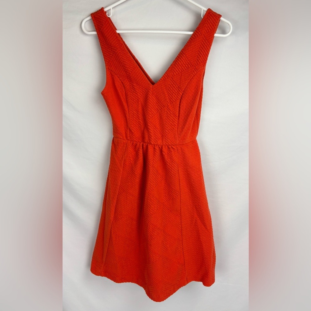 Maeve Anthropologie Double V-neck Orange Textured Fit n Flare Dress Size 4